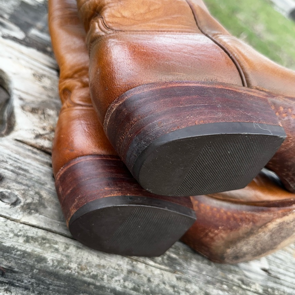 Vintage Lucchese Concho Cowboy Boots Women’s 9 Men’s 7 Western Patina Tobacco - Picture 13 of 13